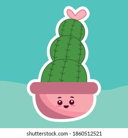 Cute kawaii cactus with pot
