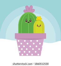 Cute kawaii cactus with pot