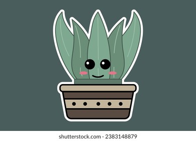 Cute kawaii cactus in pot. Vector illustration