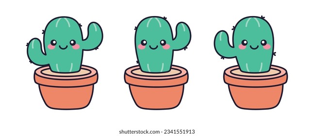 Cute Kawaii Cactus Set Clipart Sticker