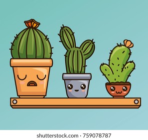 cute kawaii cactus and succulent cartoon