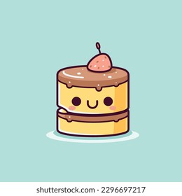 Cute kawaii cake chibi mascot vector cartoon style