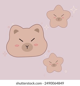  Cute Kawaii Capybara Sparkle Star Shape
