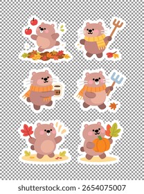 Cute kawaii capybara stickers doing fun autumn activities like leaf raking, pumpkin picking, and more. Great for planners, crafts, and seasonal art.