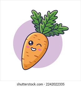 Cute Kawaii carrot cartoon icon illustration. Food vegitable flat icon concept isolated on white background. Carrot character, mascot in Doodle style.