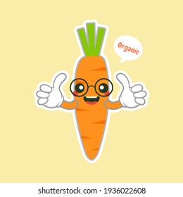 cute and kawaii Carrot character. Balloon sticker. Cool vegetable. Vector illustration. Carrot clever nerd character on a color background. Healthy food concept. 