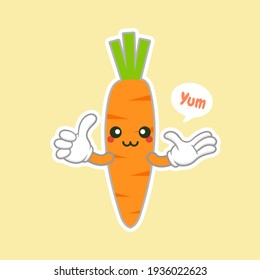 cute and kawaii Carrot character. Balloon sticker. Cool vegetable. Vector illustration. Carrot clever nerd character on a color background. Healthy food concept. 