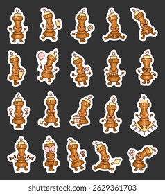 Cute kawaii cartoon candlestick characters with emotions expressions activities gestures and minimal funny mascot outline design set
