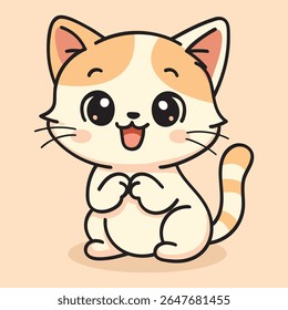 A cute kawaii cartoon cat vector in a hand-drawn style with a joyful expression.