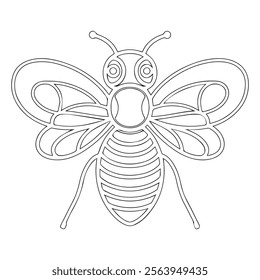Cute kawaii cartoon character bee coloring page, vector printable worksheets for preschool.
