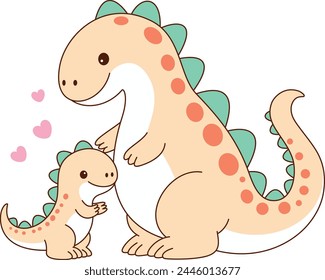 Cute kawaii cartoon character with Dinosaur mom and baby. Mother's Day vector printable worksheets for preschool. 