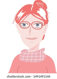 Cute kawaii cartoon character of glasses girl with copy space