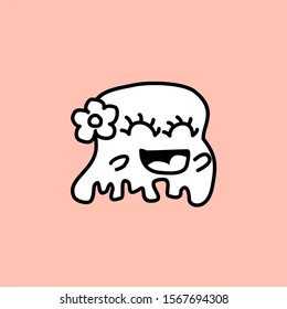 Cute kawaii cartoon character, hand drawn doodles illustration.