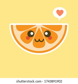 cute and kawaii Cartoon character orange. Healthy Happy Organic Fruit Character Illustration. Citrus fruits that are high in vitamin C. Sour, helping to feel fresh.