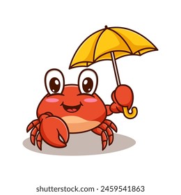 Cute and kawaii cartoon crab illustration design using umbrella