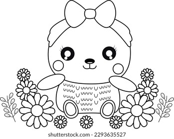 Cute Kawaii Cartoon Doll Vector Illustration Coloring Page