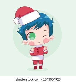 Cute Kawaii Cartoon Hand Drawn Boys or Kids Wearing Christmas Costume With Smiling Face. Suitable for Children Book, Mascot, Character, Greeting Cards, Sticker, T-Shirt Design. Illustration. Doodle