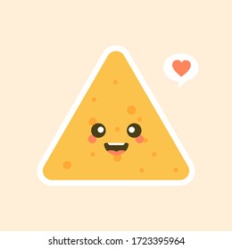 Cute and kawaii cartoon Happy Tortilla Chip Character. Nachos character Vector Illustration