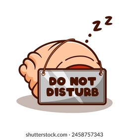 A cute and kawaii cartoon illustration design of a sleeping hermit crab with a sign that reads "do not disturb".