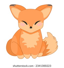 cute, kawaii, cartoon little red fox sitting