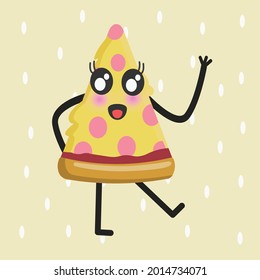 Cute and kawaii cartoon pizza. Sticker or clipart or vector illustration of pizza with various toppings