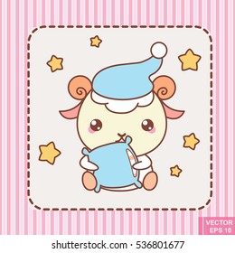 Cute kawaii cartoon sheep in vector. sleep party eps10