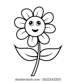 Cute kawaii cartoon sunflower coloring pages, printable vector worksheets for preschool learning. Simple drawing easy for colouring book