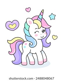 Nette Kawaii Cartoon Einhorn Vektorillustration