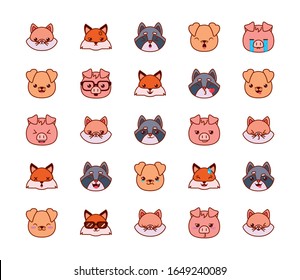 Cute kawaii cartoons line and fill style icon set design, Animals zoo life nature character childhood and adorable theme Vector illustration