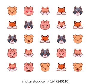 Cute kawaii cartoons line and fill style icon set design, Animals zoo life nature character childhood and adorable theme Vector illustration