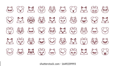 Cute kawaii cartoons line style icon set design, Animals zoo life nature character childhood and adorable theme Vector illustration