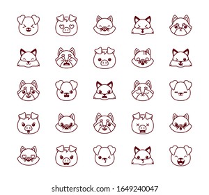 Cute kawaii cartoons line style icon set design, Animals zoo life nature character childhood and adorable theme Vector illustration