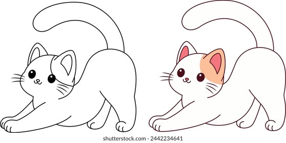 Cute kawaii cat cartoon character  coloring page vector illustration