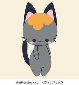 Cute kawaii cat in cartoon, flat, doodle, simple style. Design element for posters, postcards, greeting cards, wallpapers, children's clothes, fabrics, t-shirts, logos