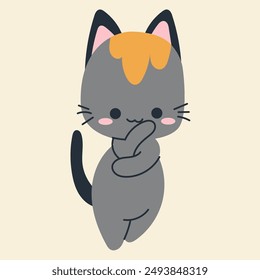 Cute kawaii cat in cartoon, flat, doodle, simple style. Design element for posters, postcards, greeting cards, wallpapers, children's clothes, fabrics, t-shirts, logos