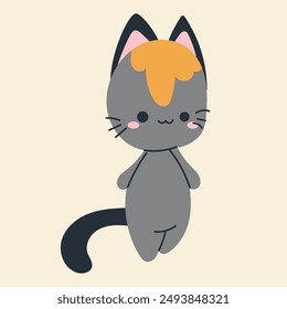 Cute kawaii cat in cartoon, flat, doodle, simple style. Design element for posters, postcards, greeting cards, wallpapers, children's clothes, fabrics, t-shirts, logos