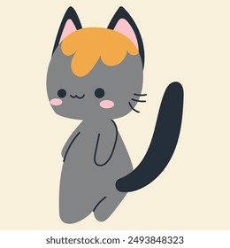 Cute kawaii cat in cartoon, flat, doodle, simple style. Design element for posters, postcards, greeting cards, wallpapers, children's clothes, fabrics, t-shirts, logos