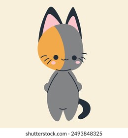 Cute kawaii cat in cartoon, flat, doodle, simple style. Design element for posters, postcards, greeting cards, wallpapers, children's clothes, fabrics, t-shirts, logos