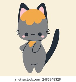 Cute kawaii cat in cartoon, flat, doodle, simple style. Design element for posters, postcards, greeting cards, wallpapers, children's clothes, fabrics, t-shirts, logos