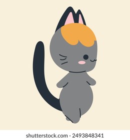 Cute kawaii cat in cartoon, flat, doodle, simple style. Design element for posters, postcards, greeting cards, wallpapers, children's clothes, fabrics, t-shirts, logos