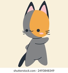 Cute kawaii cat in cartoon, flat, doodle, simple style. Design element for posters, postcards, greeting cards, wallpapers, children's clothes, fabrics, t-shirts, logos