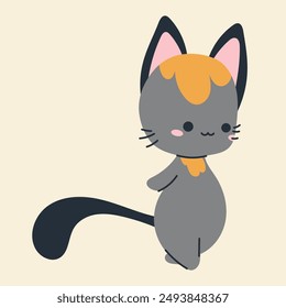 Cute kawaii cat in cartoon, flat, doodle, simple style. Design element for posters, postcards, greeting cards, wallpapers, children's clothes, fabrics, t-shirts, logos