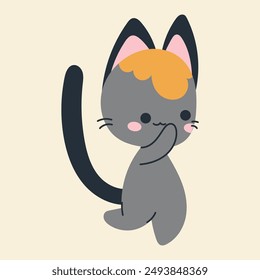 Cute kawaii cat in cartoon, flat, doodle, simple style. Design element for posters, postcards, greeting cards, wallpapers, children's clothes, fabrics, t-shirts, logos