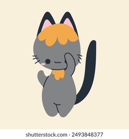 Cute kawaii cat in cartoon, flat, doodle, simple style. Design element for posters, postcards, greeting cards, wallpapers, children's clothes, fabrics, t-shirts, logos