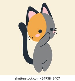 Cute kawaii cat in cartoon, flat, doodle, simple style. Design element for posters, postcards, greeting cards, wallpapers, children's clothes, fabrics, t-shirts, logos