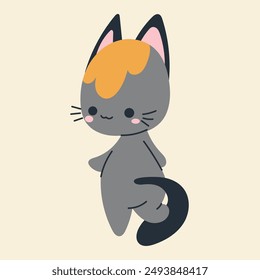 Cute kawaii cat in cartoon, flat, doodle, simple style. Design element for posters, postcards, greeting cards, wallpapers, children's clothes, fabrics, t-shirts, logos