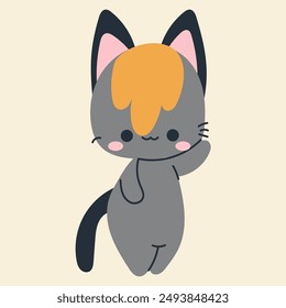 Cute kawaii cat in cartoon, flat, doodle, simple style. Design element for posters, postcards, greeting cards, wallpapers, children's clothes, fabrics, t-shirts, logos