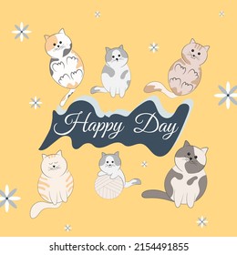 cute kawaii cat cartoon template illustration background
