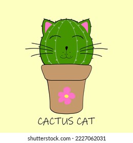 Cute kawaii cat character in a pot. Vector illustration in doodle style