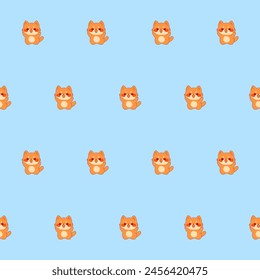 Cute Kawaii Cat Character Seamless Pattern Background. Childish Funny Cat mascot Textile Fabric Print Swatch. Cartoon Positive Cat Animal Happy Birthday Greeting Gift Wrapping Paper Design. 